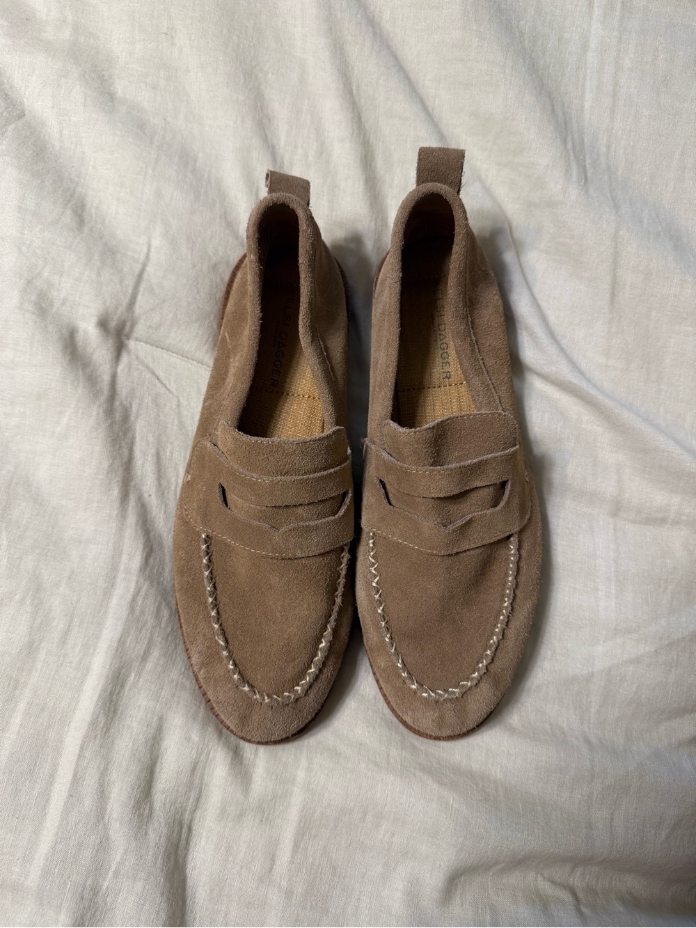 Kelsi Dagger Women’s Suede Penny Loafers in Taupe Brown size 8.5